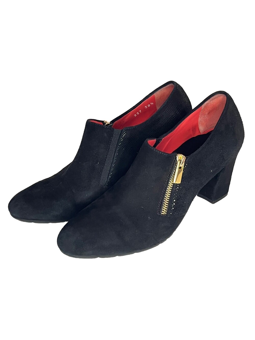 Pas De Rouge Italy Black Suede & Metallic Zip Ankle Boot Women 38.5, US 7 WOW!